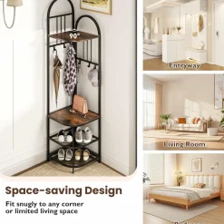 Tangkula Corner Hall Tree, 71 Inch Tall Entryway Coat Rack with Shoe Bench & 4 Storage Shelves