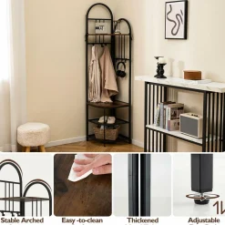 Tangkula Corner Hall Tree, 71 Inch Tall Entryway Coat Rack with Shoe Bench & 4 Storage Shelves