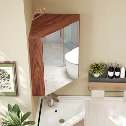 Tangkula Corner Medicine Cabinet with Mirror, 23.5" Wall Mounted Storage Cabinet Organizer with Left/Right Open Mirror Door & Adjustable Shelf