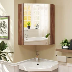 Tangkula Corner Medicine Cabinet with Mirror, 23.5