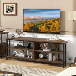Tangkula Corner TV Stand for TVs up to 65”, TV Console Table w/AC Outlets, USB A Ports, USB C Port