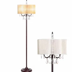 Tangkula Crystal Floor Lamp Sheer Shade Elegant Design Floor Light