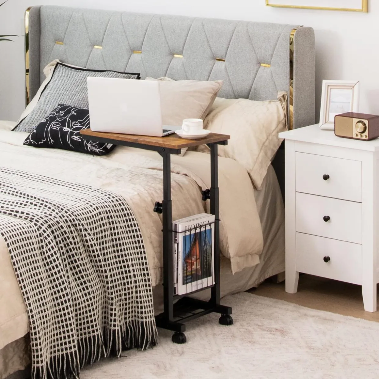 Tangkula C-Shape Sofa Side Table, Adjustable End Table