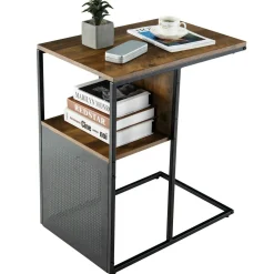 Tangkula C-Shaped End Table, Reversible Sofa Side Table with Wooden Shelf(1 & 2)