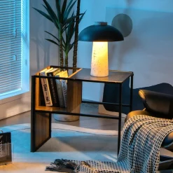 Tangkula C-Shaped End Table, Reversible Sofa Side Table with Wooden Shelf(1 & 2)