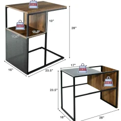 Tangkula C-Shaped End Table, Reversible Sofa Side Table with Wooden Shelf(1 & 2)