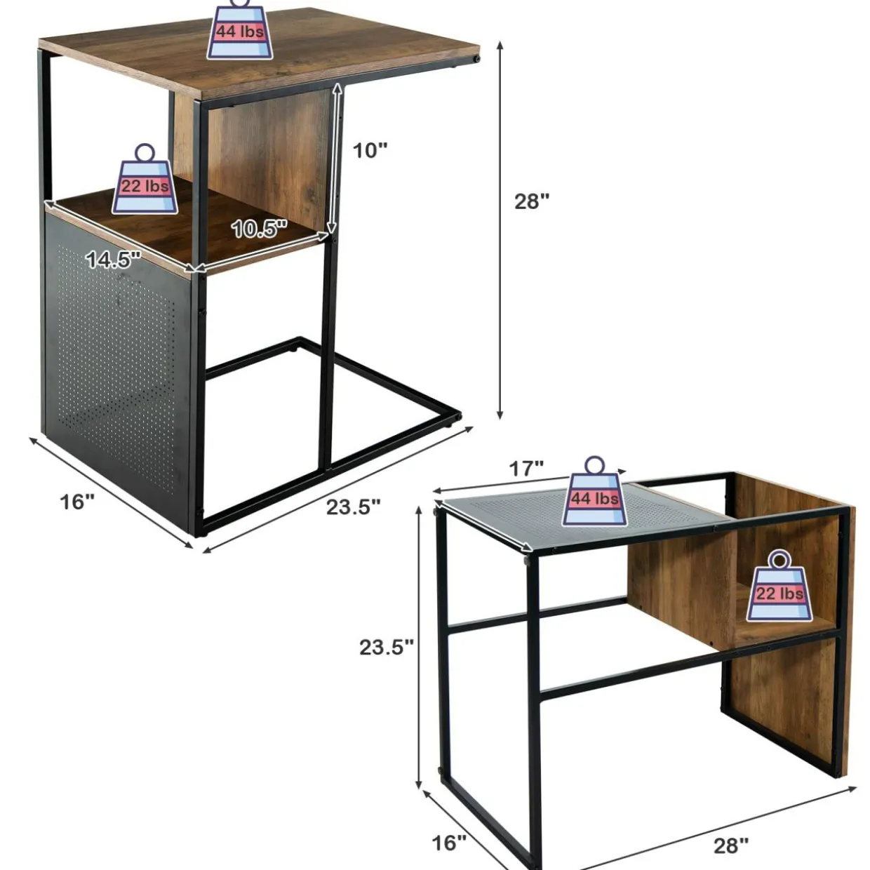 Tangkula C-Shaped End Table, Reversible Sofa Side Table with Wooden Shelf(1 & 2)
