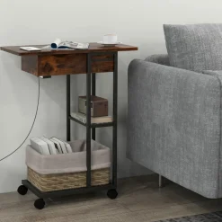 Tangkula C-Shaped End Table for Small Space, Flip-Up Top Side Table with Charging Station