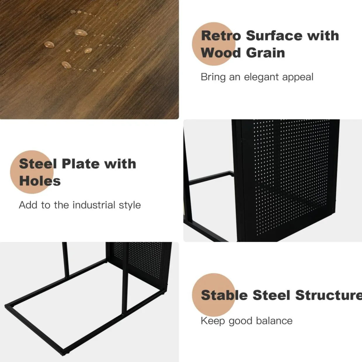 Tangkula C-Shaped End Table, Reversible Sofa Side Table with Wooden Shelf(1 & 2)