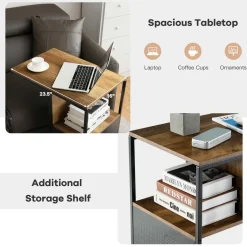 Tangkula C-Shaped End Table, Reversible Sofa Side Table with Wooden Shelf(1 & 2)
