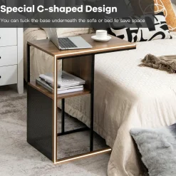 Tangkula C-Shaped End Table, Reversible Sofa Side Table with Wooden Shelf(1 & 2)