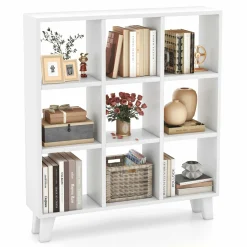Tangkula 9-Cube Bookcase, Freestanding 3-Tier Bookshelf with 6 Removable Shelves