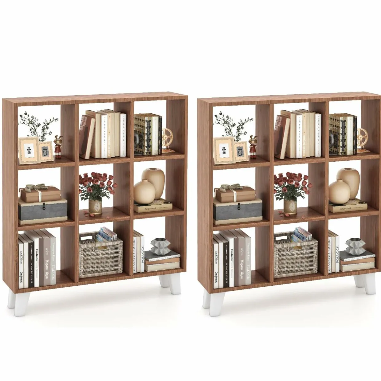 Tangkula 9-Cube Bookcase, Freestanding 3-Tier Bookshelf with 6 Removable Shelves