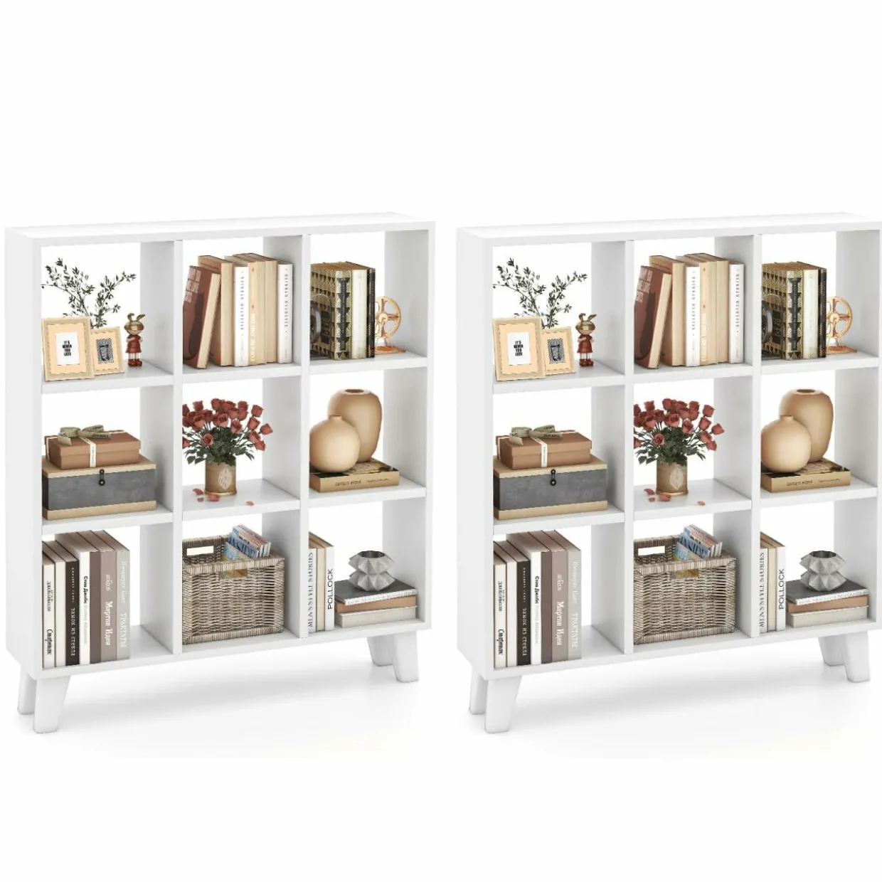 Tangkula 9-Cube Bookcase, Freestanding 3-Tier Bookshelf with 6 Removable Shelves