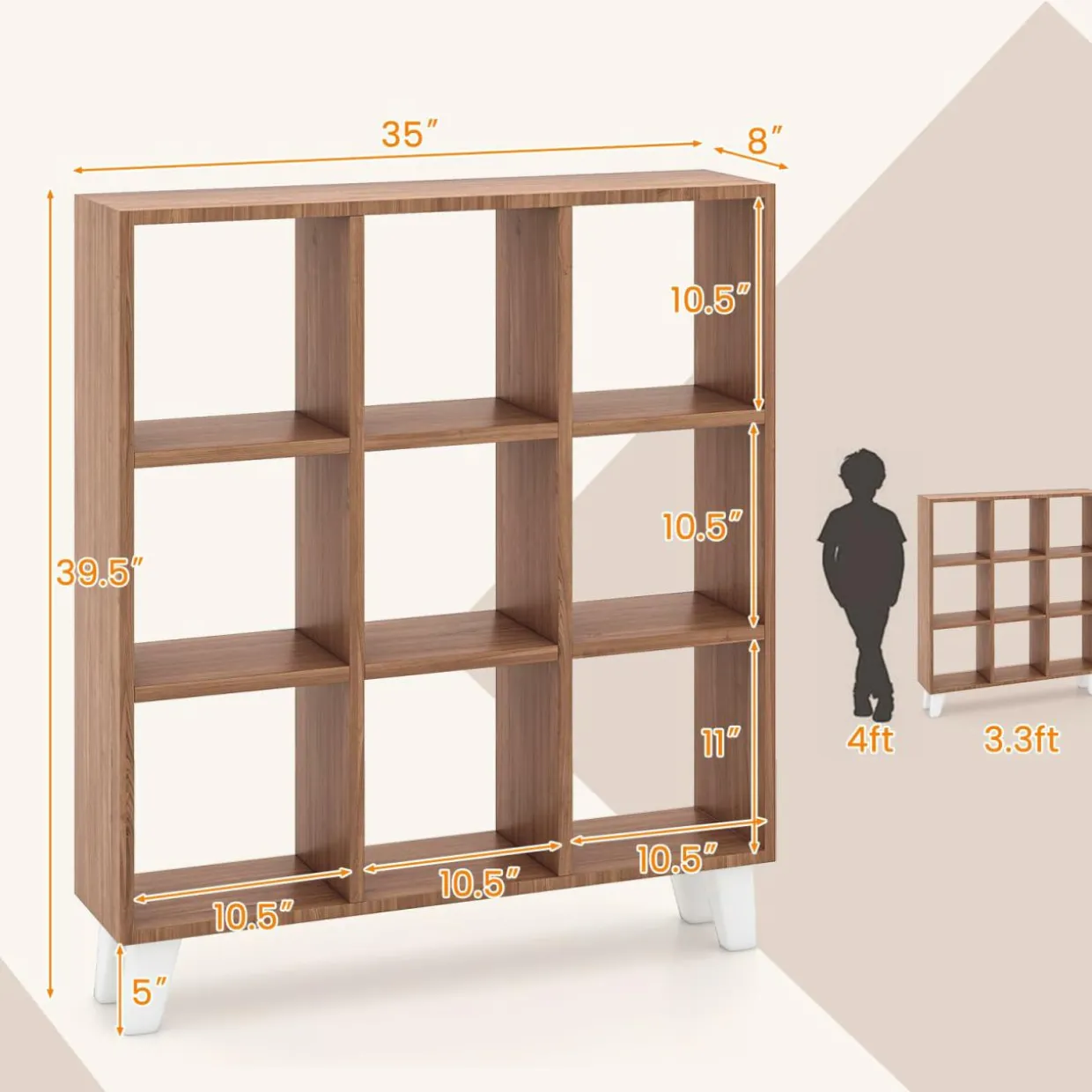 Tangkula 9-Cube Bookcase, Freestanding 3-Tier Bookshelf with 6 Removable Shelves
