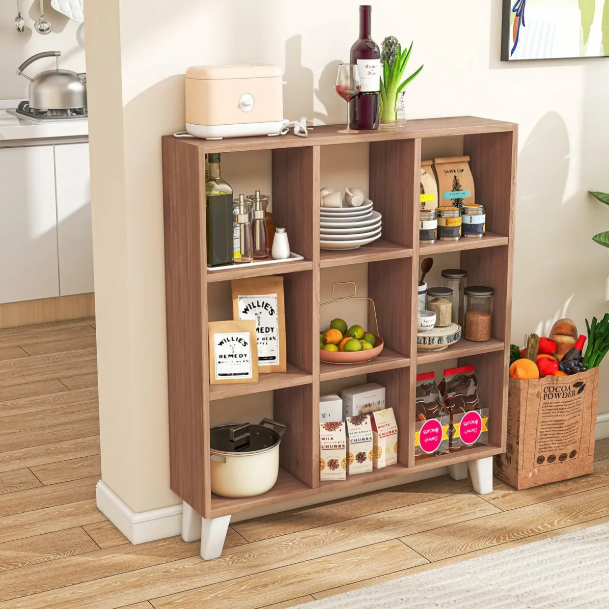 Tangkula 9-Cube Bookcase, Freestanding 3-Tier Bookshelf with 6 Removable Shelves
