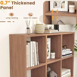 Tangkula 9-Cube Bookcase, Freestanding 3-Tier Bookshelf with 6 Removable Shelves
