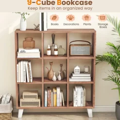 Tangkula 9-Cube Bookcase, Freestanding 3-Tier Bookshelf with 6 Removable Shelves