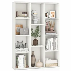 Tangkula 11-Cube Bookcase, Modern Freestanding White Geometric Bookshelf, Multifunctional Book Storage Organizer