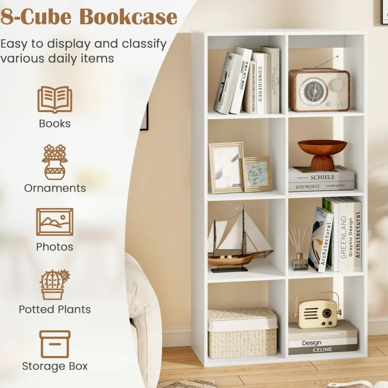 Tangkula 8-Cube Bookcase, 5-Tier Bookshelf with Open Compartments