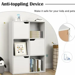 Tangkula 6-Cube Bookcase, Toys Storage Bookshelf w/3 Doors & 3 Open Cubes (White, 6-Cube)