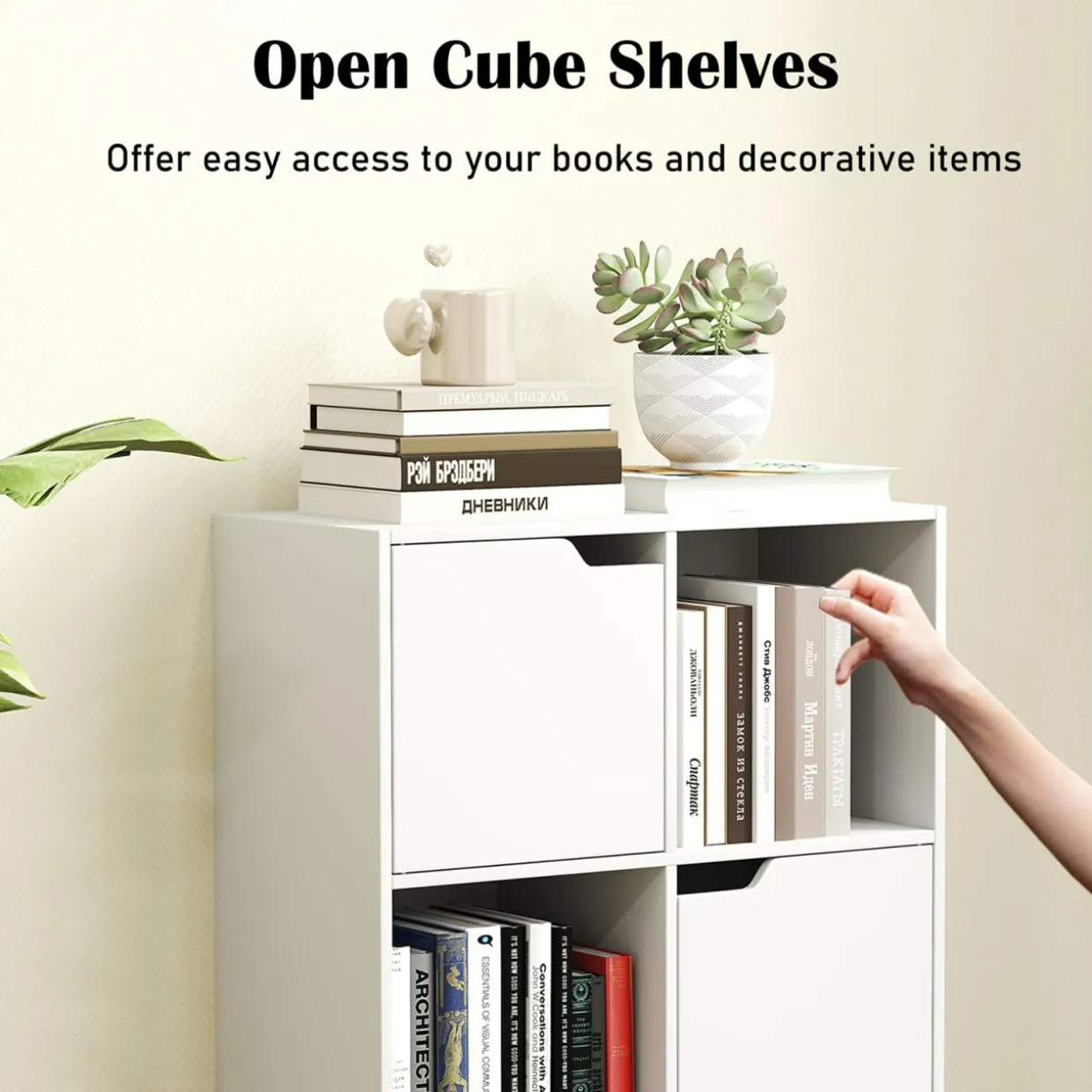 Tangkula 6-Cube Bookcase, Toys Storage Bookshelf w/3 Doors & 3 Open Cubes (White, 6-Cube)
