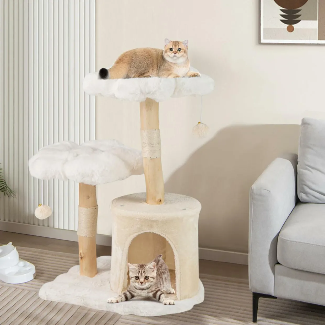Tangkula Cute Wood Cat Tree(32 Inch)