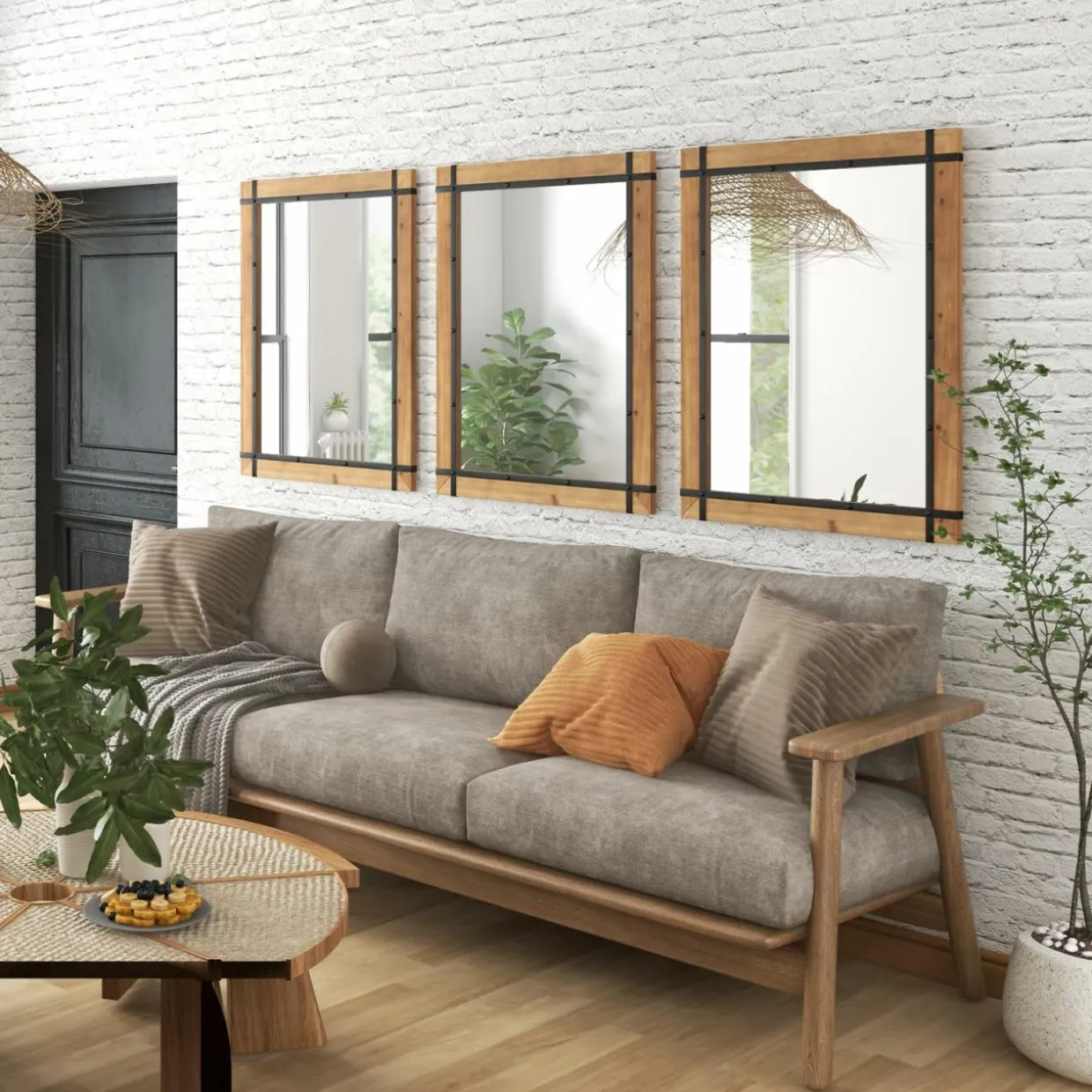 Tangkula Decorative Hanging Wall Mirror, 30" x 40" Wall Mounted Mirror with Fir Wood Frame
