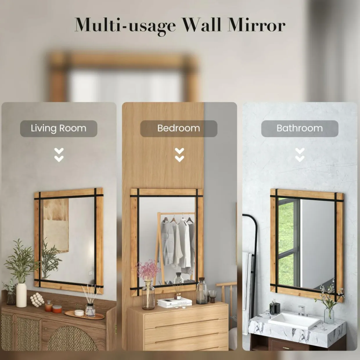 Tangkula Decorative Hanging Wall Mirror, 30" x 40" Wall Mounted Mirror with Fir Wood Frame