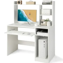 Tangkula Desk with Hutch &Charging Station, Home Office Desk with Keyboard Tray