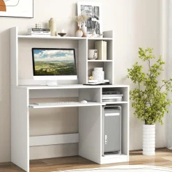 Tangkula Desk with Hutch &Charging Station, Home Office Desk with Keyboard Tray