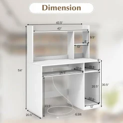 Tangkula Desk with Hutch &Charging Station, Home Office Desk with Keyboard Tray
