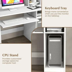 Tangkula Desk with Hutch &Charging Station, Home Office Desk with Keyboard Tray
