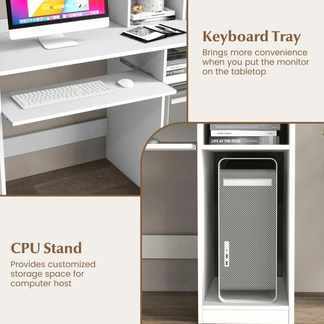 Tangkula Desk with Hutch &Charging Station, Home Office Desk with Keyboard Tray