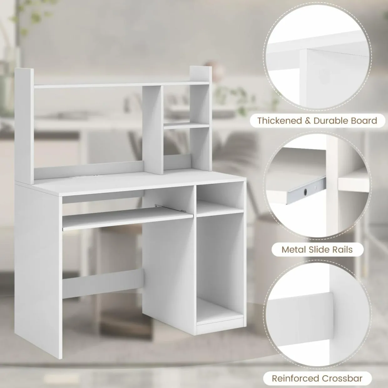 Tangkula Desk with Hutch &Charging Station, Home Office Desk with Keyboard Tray