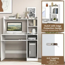 Tangkula Desk with Hutch &Charging Station, Home Office Desk with Keyboard Tray