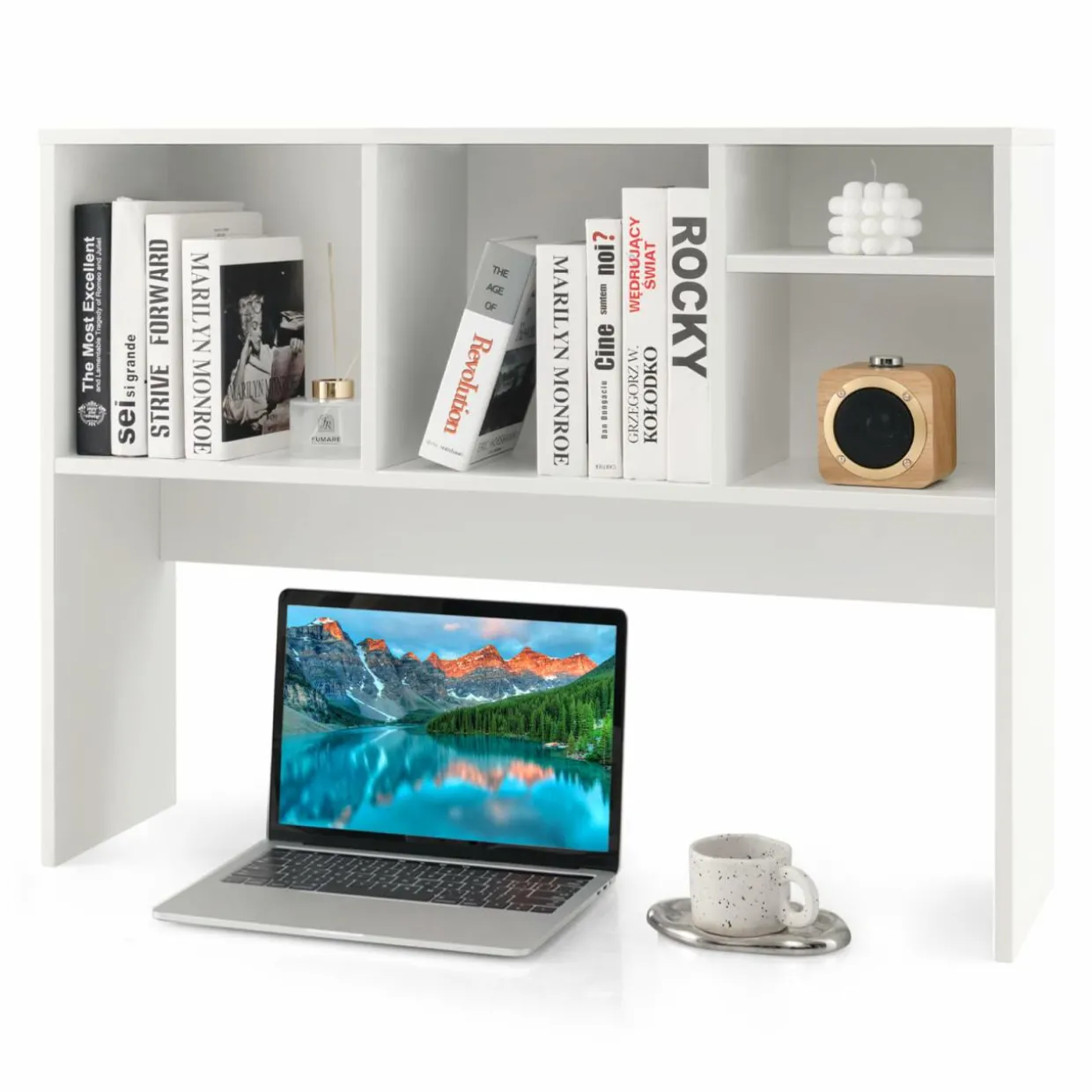 Tangkula Desktop Bookshelf, Countertop Storage Hutch with 4 Shelves for Computer Desk