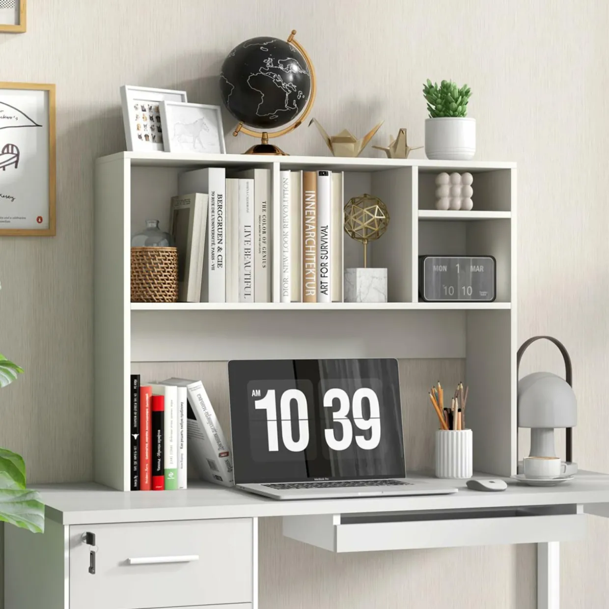 Tangkula Desktop Bookshelf, Countertop Storage Hutch with 4 Shelves for Computer Desk