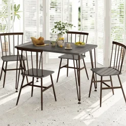 Tangkula Dining Table Set for 4, Kitchen Table and Chairs Set of 4 w/Metal Frame, 360° Swivel Feet
