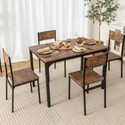 Tangkula Dining Table Set for 4, Retro Kitchen Table and Chairs Set for 4