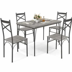 Tangkula Dining Table Set for 4, Modern Rectangular Dining Table & 4 Dining Chairs Set
