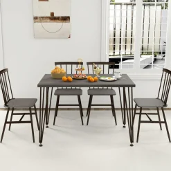 Tangkula Dining Table Set for 4, Kitchen Table and Chairs Set of 4 w/Metal Frame, 360° Swivel Feet