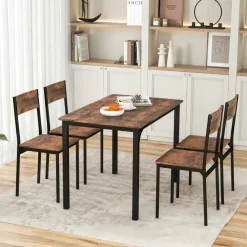 Tangkula Dining Table Set for 4, Retro Kitchen Table and Chairs Set for 4