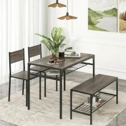 Tangkula Dining Table Set for 4, Kitchen Table with Bench and Chairs, Additonal Storage Rack