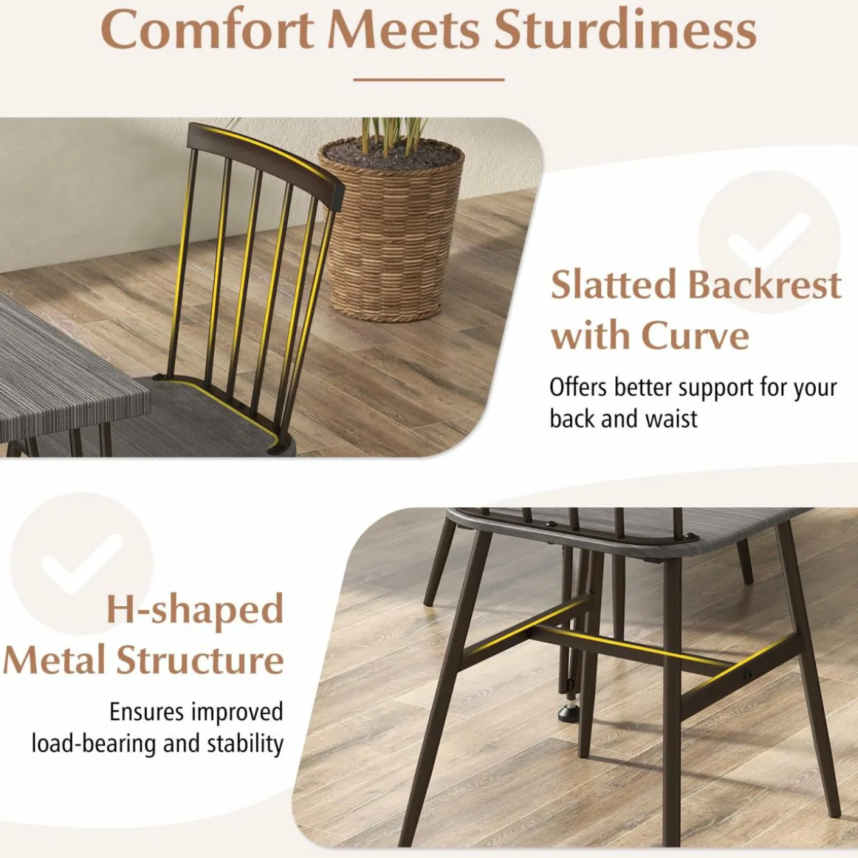 Tangkula Dining Table Set for 4, Kitchen Table and Chairs Set of 4 w/Metal Frame, 360° Swivel Feet