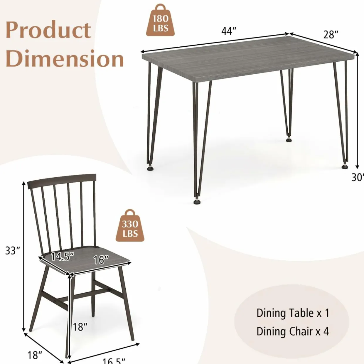 Tangkula Dining Table Set for 4, Kitchen Table and Chairs Set of 4 w/Metal Frame, 360° Swivel Feet