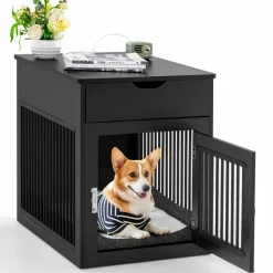 Tangkula Dog Crate Furniture, Decorative Dog Kennel End Table with Storage Drawer