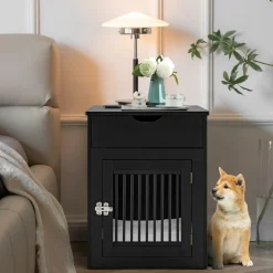 Tangkula Dog Crate Furniture, Decorative Dog Kennel End Table with Storage Drawer