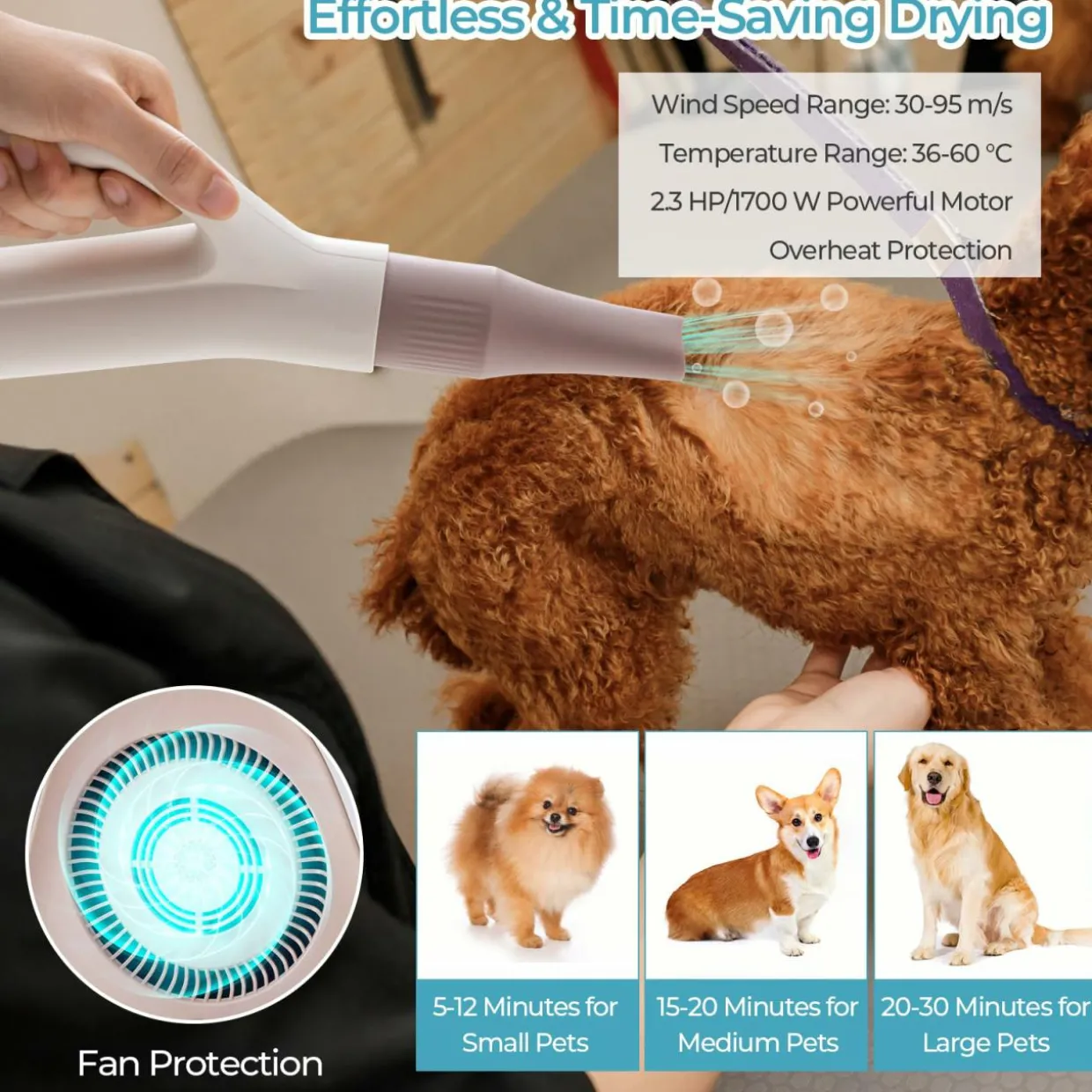 Tangkula Dog Dryer, Pet Blow Dryer with Smart LED Touch Screen, 4 Nozzles, Adjustable Temperature