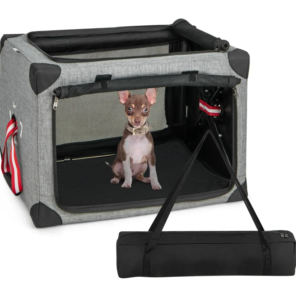 Tangkula 3-Door Folding Dog Crate, Soft Kennel with Removable Pad & Metal Frame